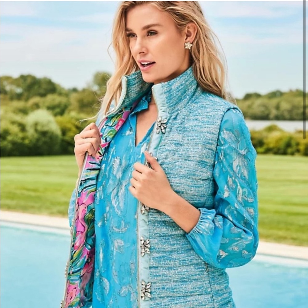Lilly Pulitzer Blue Iridescent Galiana Ocean Breeze Top Size XS